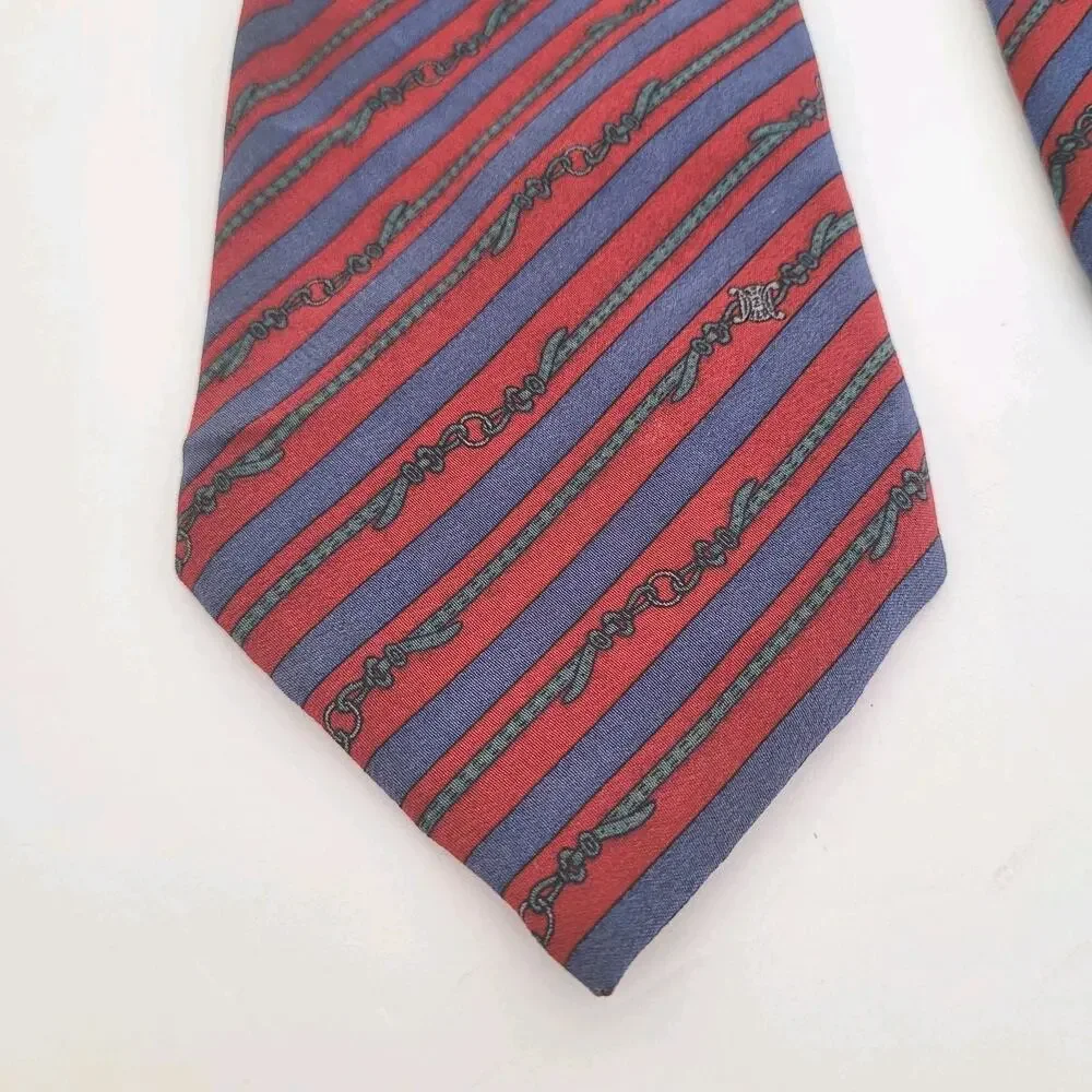 Celine Men's Neck Tie Made In Spain Designer‎ Silk Blue Red Stripped Ropes